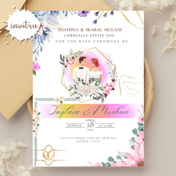 Golden Bloom Ring Ceremony Invitation Card - Image 4