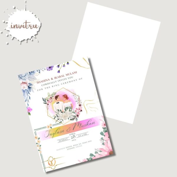 Golden Bloom Ring Ceremony Invitation Card - Image 2