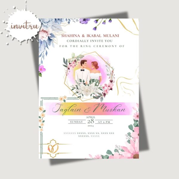Golden Bloom Ring Ceremony Invitation Card - Image 3