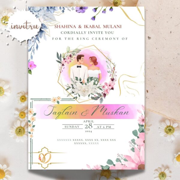 Golden Bloom Ring Ceremony Invitation Card