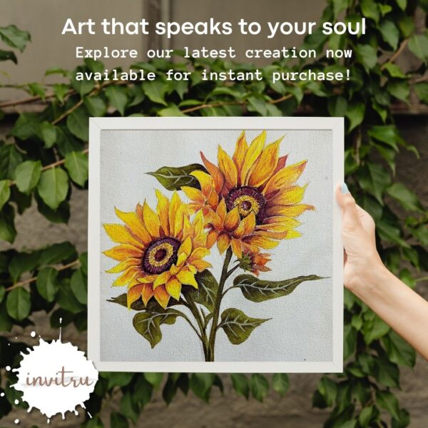 Golden Bloom – Hand-Painted Sunflower Canvas Art - Image 3